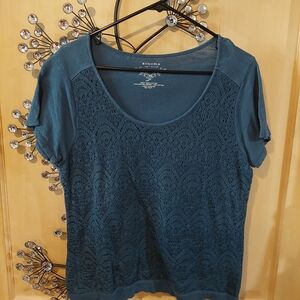 Sonoma Teal Crochet Front Short Sleeve Tee